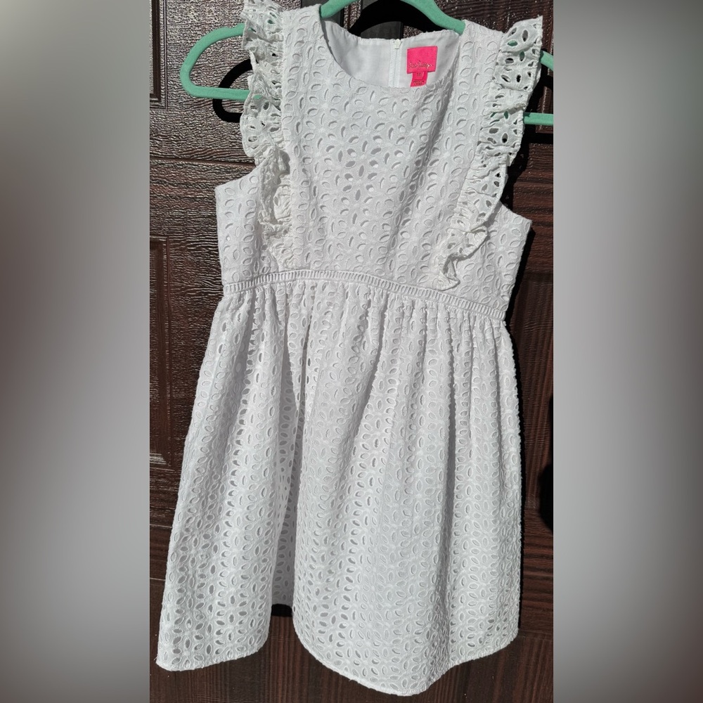 Lilly Pulitzer Girls White Madelina Eyelet Dress Size 14